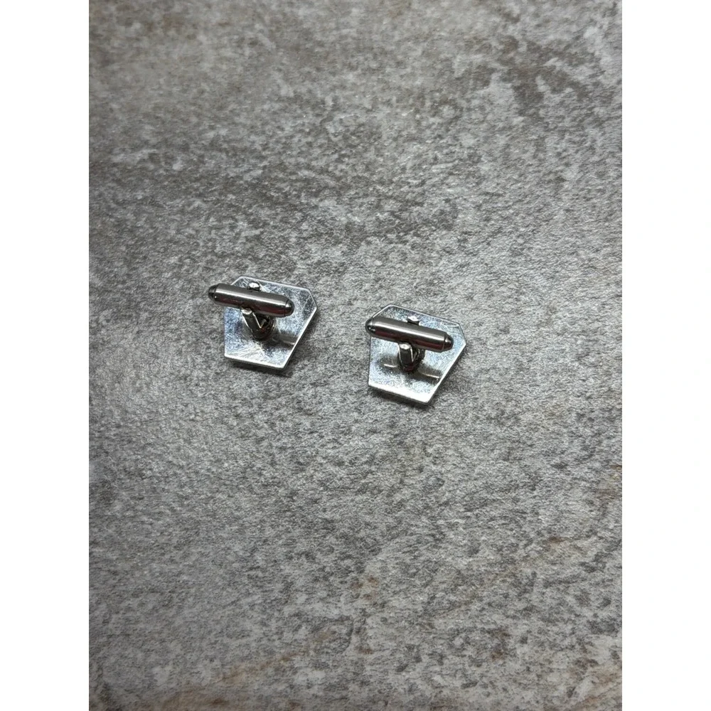 Vintage Mid Century Modern Silver Tone Geometric Starburst Shield Cufflinks